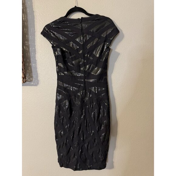 Tadashi Dress 6 Black Metallic Sequin Stretch Sheath Wedding Party Cruise Event - Picture 11 of 13